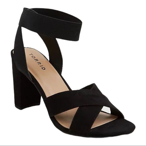 torrid Shoes - TORRID || BLACK FAUX SUEDE CRISSCROSS STRETCH ANKLE STRAP TAPERED HEEL